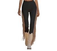 Pantalon Chic et Elégant Pantalon Large bohème à Franges Western évasé rétro décontracté avec Pompons pour Femme Tenue Quotidienne Pure Saison Froide (Black, L)
