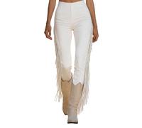 Pantalon Chic et Elégant Pantalon Large bohème à Franges Western évasé rétro décontracté avec Pompons pour Femme Tenue Quotidienne Pure Saison Froide (White, XXL)