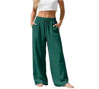 Pantalon chic Femme été Léger Large Pantalons Chic Elegant avec Poches Grande Taille Linen Pants Women de Plage en mode Fluide Décontracté Blanc Mode Vêtements Confortable Ample Jogging Palazzo