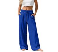 Pantalon chic Femme été Léger Large Pantalons Chic Elegant avec Poches Grande Taille Linen Pants Women de Plage en mode Fluide Décontracté Blanc Mode Vêtements Confortable Ample Jogging Palazzo