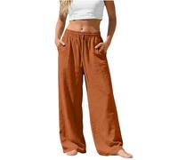 Pantalon chic Femme été Léger Large Pantalons Chic Elegant avec Poches Grande Taille Linen Pants Women de Plage en mode Fluide Décontracté Blanc Mode Vêtements Confortable Ample Jogging Palazzo