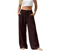 Pantalon chic Femme été Léger Large Pantalons Chic Elegant avec Poches Grande Taille Linen Pants Women de Plage en mode Fluide Décontracté Blanc Mode Vêtements Confortable Ample Jogging Palazzo
