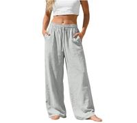 Pantalon chic Femme été Léger Large Pantalons Chic Elegant avec Poches Grande Taille Linen Pants Women de Plage en mode Fluide Décontracté Blanc Mode Vêtements Confortable Ample Jogging Palazzo
