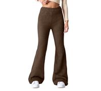 Pantalon Chic Femme Hiver,Pantalon Polaire Confortable Taille Haute Avec Poignets éLastiques Doux Et Thermique IdéAl Pour Un Usage DéContracté Coupe DéContractéE Avec Poches VêTement (Brown, L)