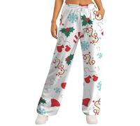 Pantalon Chic Femme,Pantalon décontracté Taille Haute avec Cordon et Ceinture élastique imprimé Festif Poches latérales Jean athlétique Doux pour Un Confort Quotidien et Une (White, S)