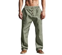 Pantalon chino ample en lin pour homme - Coupe ample - Séchage rapide - Sans repassage - Respirant - Avant plat - Pantalon en lin indéchirable - Couleurs unies - Pantalon large confortable, Vert, L