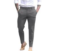 Pantalon chino coupe ajustée pour homme - Pantalon décontracté classique à jambe droite - Flexible et confortable - Plusieurs couleurs - Pantalon chino à devant plat - Taille élastique - Pantalon en