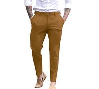 Pantalon chino coupe ajustée pour homme - Pantalon décontracté classique à jambe droite - Flexible et confortable - Plusieurs couleurs - Pantalon chino à devant plat - Taille élastique - Pantalon en