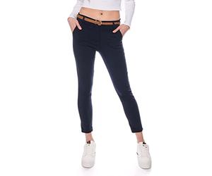 Pantalon chino élastique pour femme avec ceinture de la collection Kendindza, tissu élégant et long, bleu, M