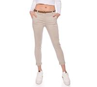 Pantalon chino élastique pour femme de la collection Kendindza avec ceinture, tissu élégant et long, beige, M
