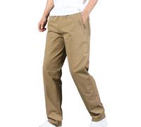 Pantalon chino pour homme coupe droite - Pantalon chino décontracté en coton avec bouton à la taille élastique et fermeture éclair, passants de ceinture et pantalon droit doux pour le travail, jaune