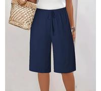 Pantalon cinq quarts pour femme avec construction en polyester, coupe ample, jambe large et cordon de serrage à la taille pour une utilisation toute l'année (XXXL bleu foncé)