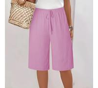Pantalon cinq quarts pour femme avec construction en polyester, coupe ample, jambe large et cordon de serrage à la taille pour une utilisation toute l'année (XXL rose)