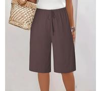 Pantalon cinq quarts pour femme avec construction en polyester, coupe ample, jambe large et cordon de serrage à la taille pour une utilisation toute l'année (M café)