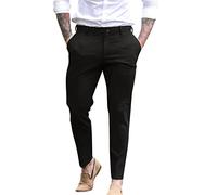 Pantalon classique en coton sergé décontracté pour homme - Pantalon habillé formel confortable à l'avant plat - Pantalon de golf Everpress ample à jambe droite, Noir , 41-44.5