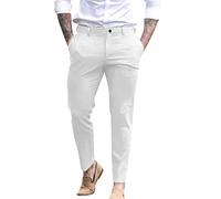 Pantalon classique en coton sergé décontracté pour homme - Pantalon habillé formel confortable à l'avant plat - Pantalon de golf Everpress ample à jambe droite, blanc, 36-41