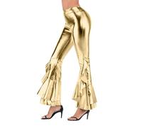Pantalon cloche métallique brillant pour femme Legging disco des années 70 et 80 Vêtements de fête et de carnaval Pantalon hip hop métallique et brillant festif, or, XL