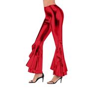 Pantalon cloche métallique brillant pour femme Legging disco des années 70 et 80 Vêtements de fête et de carnaval Pantalon hip hop métallique et brillant festif, rouge, L
