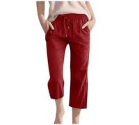 Pantalon confortable pour enfant avec taille haute et jambes larges, cordon de serrage élastique, pantalon long confortable avec jambes droites et poches, rouge, 12-13 ans