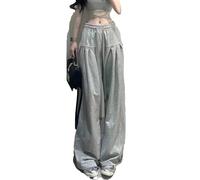 Pantalon Coréen À Jambes Larges pour Femmes, Mode Streetwear, Taille Haute, Ample, Décontracté, Harajuku, Tout Assorti,Gris,S