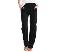 Pantalon Coton Et Lin Femme Chic Et Elegant Ete, Pantalon Toile Chic Et Elegant Taille Haute Elastique Pantacourt Décontracté Ample Rétro Léger avec Poches Solide Couleur Ample Confortable
