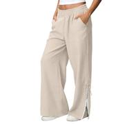 Pantalon Coton Femme Décontracté Lin Grande Taille Palazzo Décontractés Élastique Professionnels Pantacourt féminin avec Ceinture élastique Confortable pour Un élégant liberté de Mouvement
