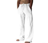 Pantalon Coton Homme Taille Élastique Confortable | Tissu pour lin et coton mÃ©langÃ©, ultra-lÃ©ger, respirant, idÃ©al pour les journÃ©es chaudes d'Ã©tÃ©(White XL)