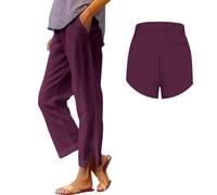 Pantalon Coton Lin Femme, Pantalons Fluide Femme Sarouel été Léger Décontractés Mode Pantacourt Confortable Rétro Pants Chic Elegant Taille Elastique Sport Jogging Baggy Yoga avec Poches