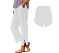 Pantalon Coton Lin Femme, Pantalons Fluide Femme Sarouel été Léger Décontractés Mode Pantacourt Confortable Rétro Pants Chic Elegant Taille Elastique Sport Jogging Baggy Yoga avec Poches