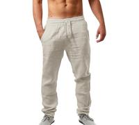 Pantalon Coton Lin Homme Décontractés de Plage Léger Été Casual Yoga Pants avec Cordon Elastique Grande Taille Couleur Unie Pantalons de Jogging Sport Plage Travail Leger Respirant Pas Cher 2024