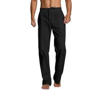 Pantalon Coton Lin Homme Été Pantalons de Plage décontracté Casual Yoga Pants avec Cordon Leger Elastique Noir L