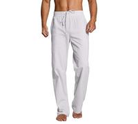 Pantalon Coton Lin Homme Été Pantalons de Plage décontracté Casual Yoga Pants avec Cordon Leger Elastique Blanc 2XL