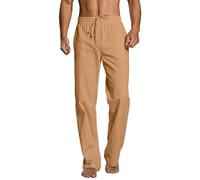 Pantalon Coton Lin Homme Été Pantalons de Plage décontracté Casual Yoga Pants avec Cordon Leger Elastique Marron XL