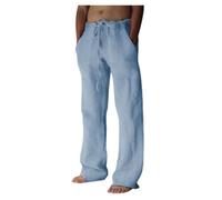 Pantalon Coton Lin Homme, Pantalon de Travail Casual Plage Pants (Light Blue,4XL) VDD410