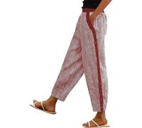 Pantalon Court boutonné à Rayures de Couleur Unie pour Femme Vêtement Femme Grande Taille Legging Habillé Femme (Watermelon Red, L)