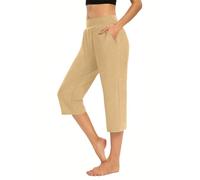 Pantalon court de couleur unie pour femme, pantalon court à jambes larges, pantalon de yoga léger et confortable, vêtement de nuit minimaliste décontracté, vêtement de nuit tendance polyvalent avec