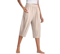 Pantalon court en coton et lin pour femme en été ample grande taille en lin taille élastique petits pieds sarouel polyvalent décontracté pantalon court décontracté pantalon surdimensionné pour femme