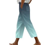 Pantalon court en coton et lin pour femme - Longueur 3/4 - Pantalon de marche dégradé - Short capri à jambe large - Short de plage d'été - Pantalon court trois quarts - Pantalon de vacances respirant