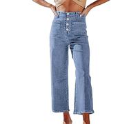 Pantalon court en jean pour femme, coupe maman, confortable, en coton bio extensible, taille haute, boutons de contrôle du ventre, coupe ample, droite, jambe large, pantalon en jean sur mesure avec