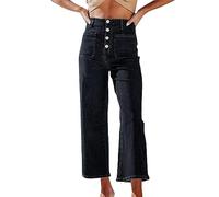 Pantalon court en jean pour femme, coupe maman, confortable, en coton bio extensible, taille haute, boutons de contrôle du ventre, coupe ample, droite, jambe large, pantalon en jean sur mesure avec