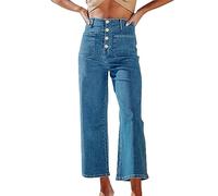 Pantalon court en jean pour femme, coupe maman, confortable, en coton bio extensible, taille haute, boutons de contrôle du ventre, coupe ample, droite, jambe large, pantalon en jean sur mesure avec