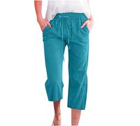Pantalon Court Femme Été Pantacourt Fluide Jambe en Coton et Lin Pantalon de Jogging légers pour Femme Pantalon de Longueur 3/4 à séchage Rapide Pantalon de Travail