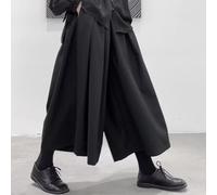 Pantalon court Hakama pour homme, coupe ample, style gothique, jambe large, avec influence pour samouraï, convient pour un usage quotidien décontracté en plusieurs saisons (L noir)