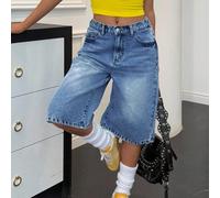 Pantalon court long ample en jean délavé à la taille basse pour ado, fille, printemps été. Pantalon ample à jambes larges de style bohème pour plage, vacances. Pantalon pour brunch d'été, remise de di