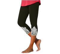 Pantalon court pour femme, legging taille élastique ajustée avec détails brodés pour femme, leggings capri, longueur 3/4, pantalon de yoga uni, leggings de jogging, noir 1, XXXL