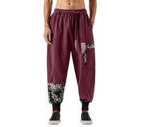 Pantalon Court Taro Homme Japonais Fluide Été Africain Baggy Sarouel Toile Leger Ete Vêtements Lin Taille Elastique en De Cuisine 3/4 Large Cargo Grande Décontracté Kimono Uni Travail,2-VinXL
