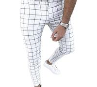 Pantalon Crayon en Tissu éCossais pour Homme Pantalon Chino Skinny en Stretch à Taille Moyenne Pantalon Habillé Mince Et éLéGant pour Homme d'affaires (Blanche,M)