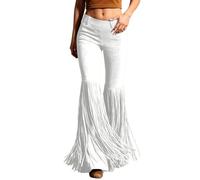 Pantalon Danse Latine à Franges pour Femme Pantalon Danse Salsa Chacha Samba Rumba Tango Pantalon Évasé Danse de Salon Compétition Dancewear S-XX