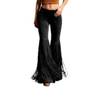 Pantalon Danse Latine à Franges pour Femme Pantalon Danse Salsa Chacha Samba Rumba Tango Pantalon Évasé Danse de Salon Compétition Dancewear S-XX