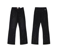 Pantalon De Bas Noir Pour Hommes Avec Panneaux Latéraux Bleus Et Gris, Éclabousseurs D'encre Et Détails De Texte, Adapté Pour Le Pantalon De Rue Décontracté Pour Les Passionnés De Mode-color06||l